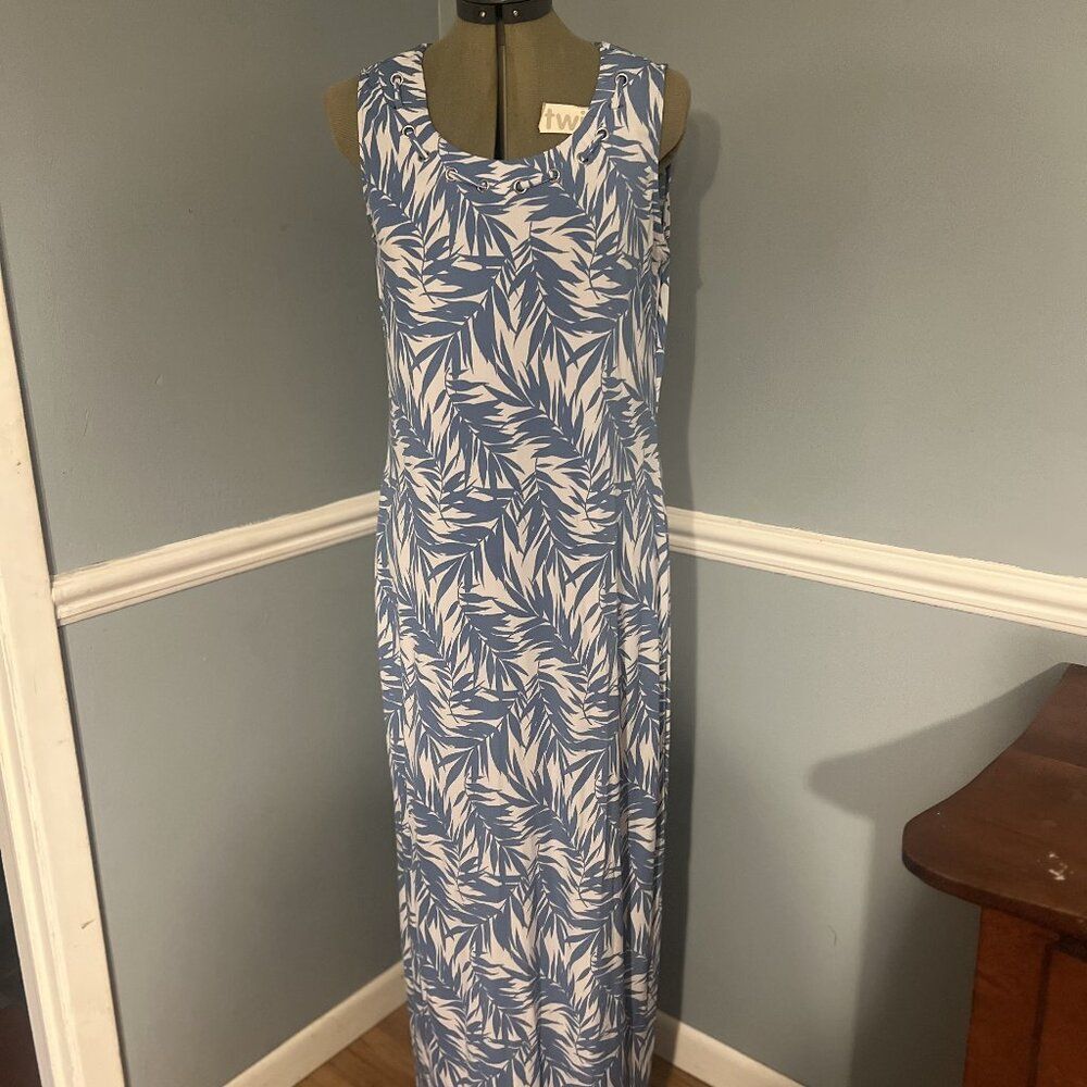 Christopher & Banks Blue White Palm Print Maxi Dress | Size M